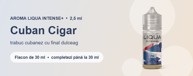Aromă Liqua Cuban Cigar 2,5 ml – trabuc cubanez cu final dulceag Aromă Liqua Cuban Cigar 2,5 ml – trabuc cubanez cu final dulceag
