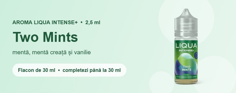 Aromă Liqua Two Mints 2,5 ml – mentă, mentă creață și o tentă de vanilie Aromă Liqua Two Mints 2,5 ml – mentă, mentă creață și o tentă de vanilie
