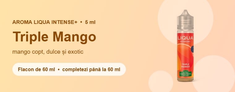 Aromă Liqua Triple Mango 5 ml – mango copt, dulce și exotic, cu o notă verde-acrișoare