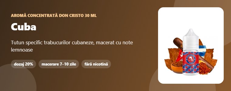 Aromă Don Cristo Cuba 30 ml Aromă concentrată Don Cristo Cuba 30 ml