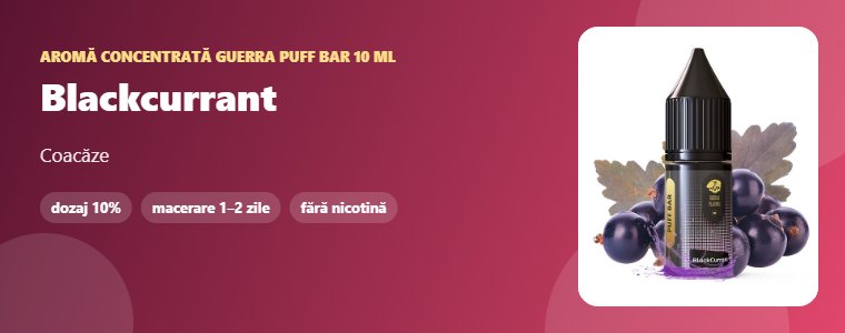 Aromă Guerra Puff Bar Blackcurrant 10 ml Aromă concentrată Guerra Puff Bar Blackcurrant 10 ml