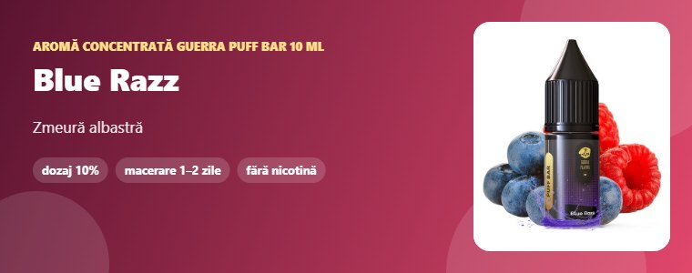 Aromă Guerra Puff Bar Blue Razz 10 ml Aromă concentrată Guerra Puff Bar Blue Razz 10 ml