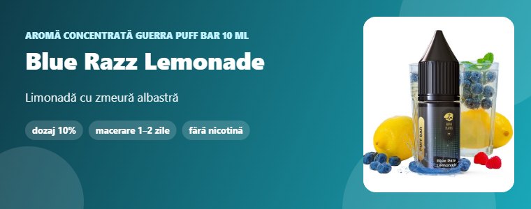 Aromă Guerra Puff Bar Blue Razz Lemonade 10 ml Aromă concentrată Guerra Puff Bar Blue Razz Lemonade 10 ml