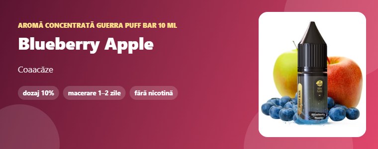 Aromă Guerra Puff Bar Blueberry Apple 10 ml Aromă concentrată Guerra Puff Bar Blueberry Apple 10 ml