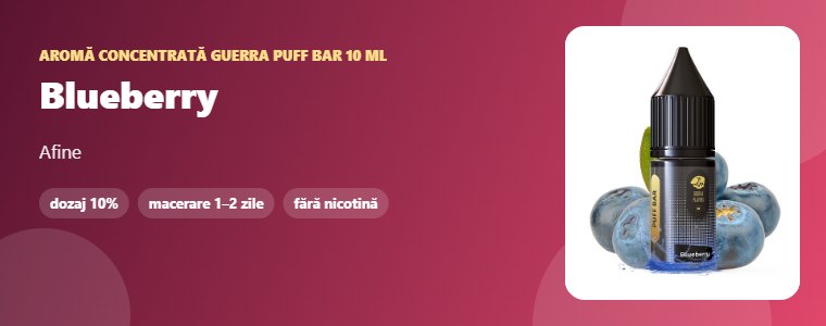 Aromă Guerra Puff Bar Blueberry 10 ml Aromă concentrată Guerra Puff Bar Blueberry 10 ml