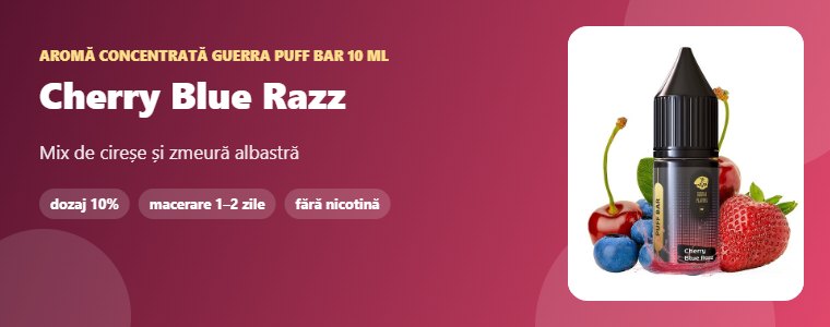 Aromă Guerra Puff Bar Cherry Blue Razz 10 ml Aromă concentrată Guerra Puff Bar Cherry Blue Razz 10 ml