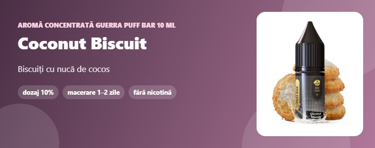 Aromă Guerra Puff Bar Coconut Biscuit 10 ml Aromă concentrată Guerra Puff Bar Coconut Biscuit 10 ml