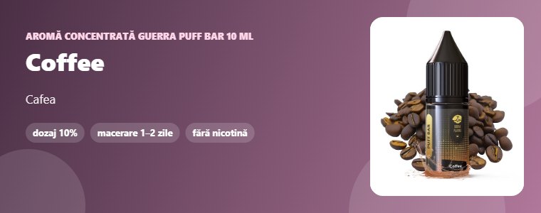 Aromă Guerra Puff Bar Coffee 10 ml Aromă concentrată Guerra Puff Bar Coffee 10 ml