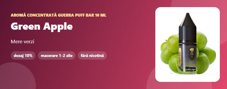 Aromă Guerra Puff Bar Green Apple 10 ml Aromă concentrată Guerra Puff Bar Green Apple 10 ml