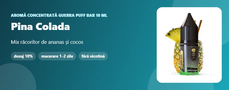 Aromă Guerra Puff Bar Pina Colada 10 ml Aromă concentrată Guerra Puff Bar Pina Colada 10 ml