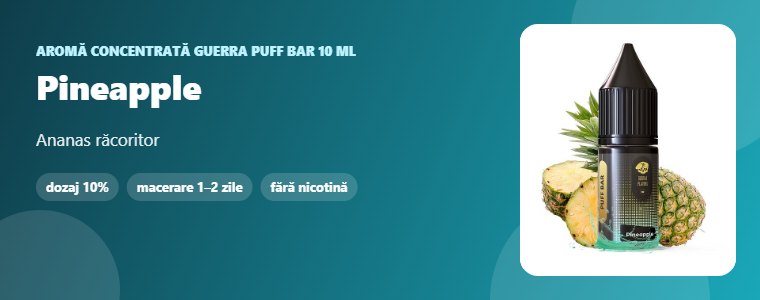 Aromă Guerra Puff Bar Pineapple 10 ml Aromă concentrată Guerra Puff Bar Pineapple 10 ml