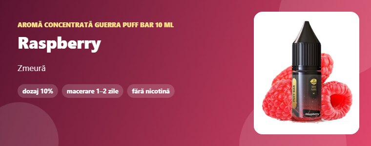 Aromă Guerra Puff Bar Raspberry 10 ml Aromă concentrată Guerra Puff Bar Raspberry 10 ml