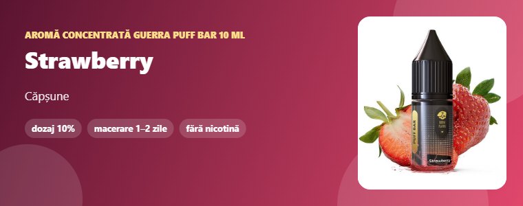 Aromă Guerra Puff Bar Strawberry 10 ml Aromă concentrată Guerra Puff Bar Strawberry 10 ml