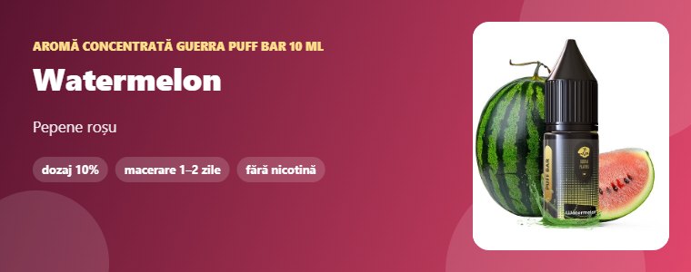 Aromă Guerra Puff Bar Watermelon 10 ml Aromă concentrată Guerra Puff Bar Watermelon 10 ml