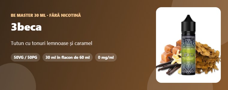 Lichid Be Master 3beca 30ml Lichid Be Master 3beca 30ml – tutun cu tonuri lemnoase și caramel