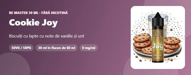 Lichid Be Master Cookie Joy 30ml Lichid Be Master Cookie Joy 30ml – biscuiți cu lapte cu note de vanilie și unt