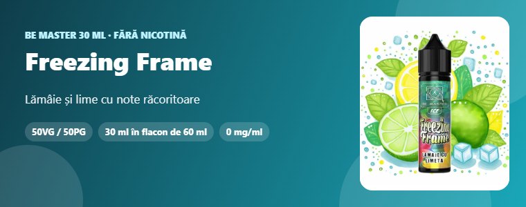 Lichid Be Master Freezing Frame 30ml Lichid Be Master Freezing Frame 30ml – lămâie și lime cu note răcoritoare