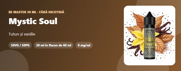 Lichid Be Master Mystic Soul 30ml Lichid Be Master Mystic Soul 30ml – tutun și vanilie