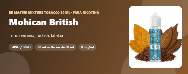Lichid Be Master Mixture Tobacco Mohican British 30ml Lichid Be Master Mixture Tobacco Mohican British 30ml – tutun virginia, turkish, latakia