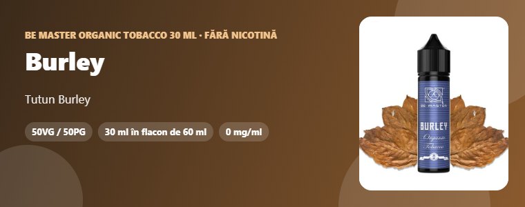Lichid Be Master Organic Tobacco Burley 30ml – tutun Burley