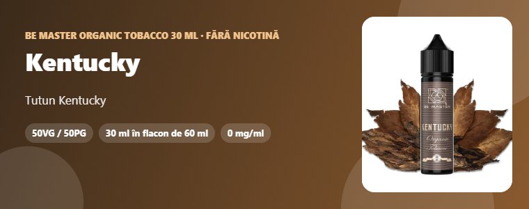 Lichid Be Master Organic Tobacco Kentucky 30ml Lichid Be Master Organic Tobacco Kentucky 30ml – tutun Kentucky