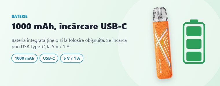 Uwell Caliburn Air – baterie de 1000 mAh și încărcare USB-C Uwell Caliburn Air – baterie de 1000 mAh și încărcare USB-C