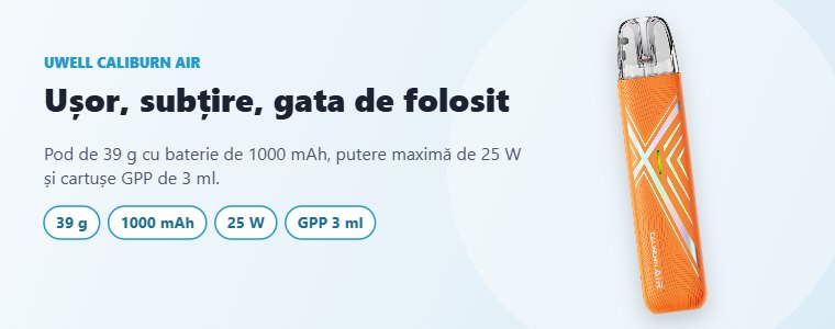 Uwell Caliburn Air – pod ușor de 39 g Uwell Caliburn Air – pod ușor de 39 g