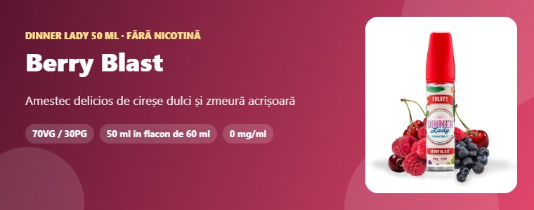 Lichid Dinner Lady Berry Blast 50ml Lichid Dinner Lady Berry Blast 50ml – amestec delicios de cireșe dulci și zmeură acrișoară