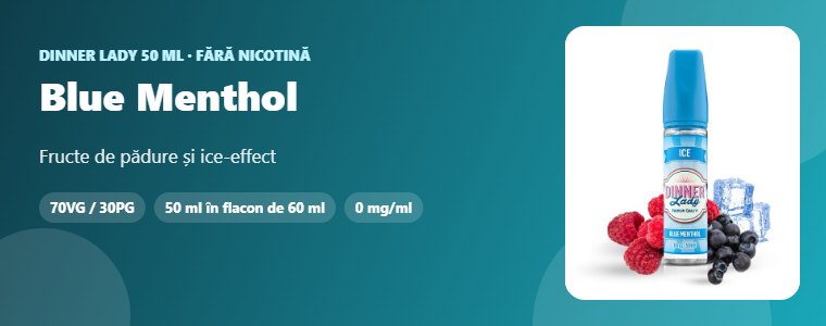 Lichid Dinner Lady Blue Menthol 50ml Lichid Dinner Lady Blue Menthol 50ml – fructe de pădure și ice-effect