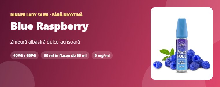 Lichid Dinner Lady Blue Raspberry 50ml Lichid Dinner Lady Blue Raspberry 50ml – zmeură albastră dulce-acrișoară
