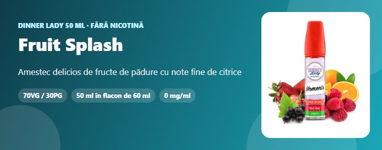 Lichid Dinner Lady Fruit Splash 50ml Lichid Dinner Lady Fruit Splash 50ml – amestec delicios de fructe de pădure cu note fine de citrice