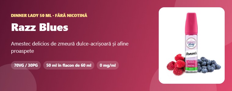 Lichid Dinner Lady Razz Blues 50ml Lichid Dinner Lady Razz Blues 50ml – amestec delicios de zmeură dulce-acrișoară și afine proaspete