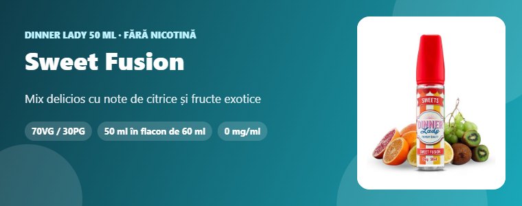 Lichid Dinner Lady Sweet Fusion 50ml – mix delicios cu note de citrice și fructe exotice