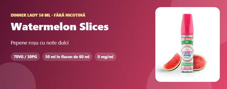 Lichid Dinner Lady Watermelon Slices 50ml Lichid Dinner Lady Watermelon Slices 50ml – pepene roșu cu note dulci