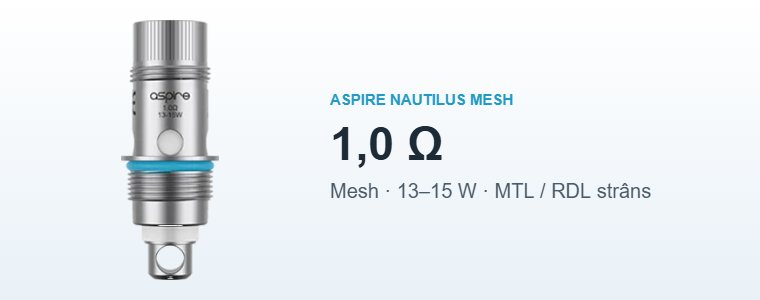 Rezistență Aspire Nautilus Mesh 1,0 Ω, 13–15 W Rezistență Aspire Nautilus Mesh 1,0 Ω, 13–15 W