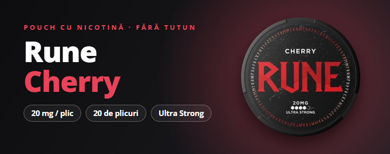 Pouch cu nicotină Rune Cherry – cutie cu 20 de plicuri, 20 mg Pouch cu nicotină Rune Cherry – cutie cu 20 de plicuri, 20 mg