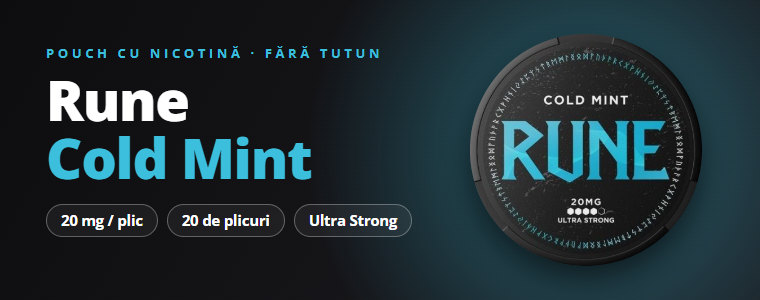 Pouch cu nicotină Rune Cold Mint – cutie cu 20 de plicuri, 20 mg Pouch cu nicotină Rune Cold Mint – cutie cu 20 de plicuri, 20 mg