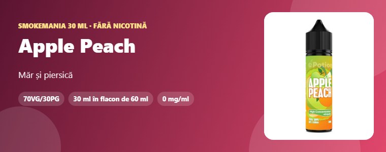 Lichid Smokemania Apple Peach 30 ml Lichid Smokemania Apple Peach 30 ml – măr, piersică
