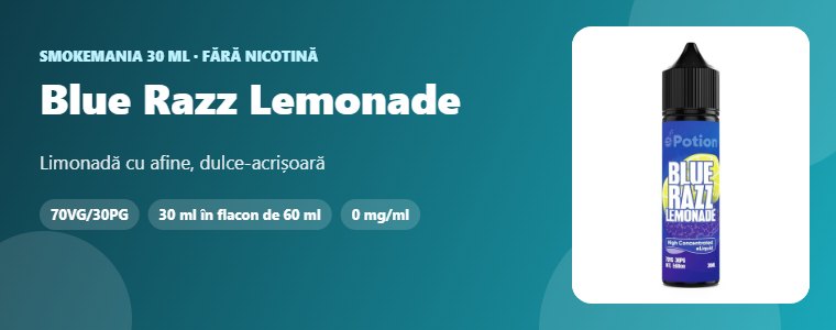 Lichid Smokemania Blue Razz Lemonade 30 ml Lichid Smokemania Blue Razz Lemonade 30 ml – limonadă, afine