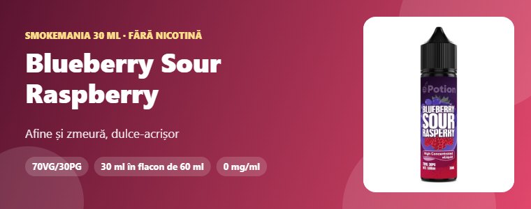 Lichid Smokemania Blueberry Sour Raspberry 30 ml Lichid Smokemania Blueberry Sour Raspberry 30 ml – afine, zmeură