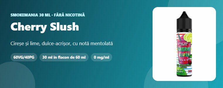 Lichid Smokemania Cherry Slush 30 ml Lichid Smokemania Cherry Slush 30 ml – cireșe, lime, mentol