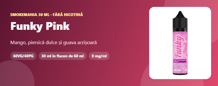 Lichid Smokemania Funky Pink 30 ml Lichid Smokemania Funky Pink 30 ml – mango, piersică, guava