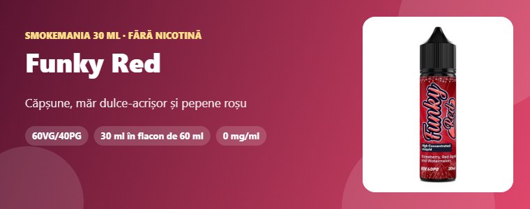 Lichid Smokemania Funky Red 30 ml Lichid Smokemania Funky Red 30 ml – căpșune, măr, pepene roșu