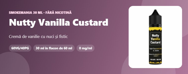 Lichid Smokemania Nutty Vanilla Custard 30 ml Lichid Smokemania Nutty Vanilla Custard 30 ml – cremă de vanilie, nuci, fistic