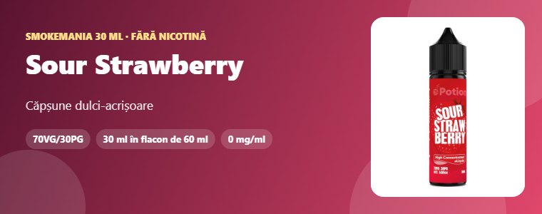 Lichid Smokemania Sour Strawberry 30 ml – căpșune