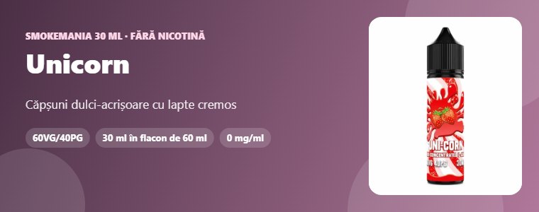 Lichid Smokemania Unicorn 30 ml – căpșuni, lapte, cremă