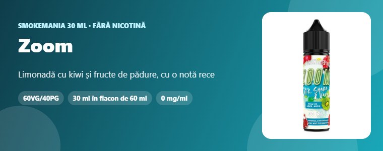 Lichid Smokemania Zoom 30 ml Lichid Smokemania Zoom 30 ml – limonadă, kiwi, fructe de pădure, ice