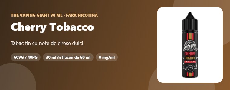 Lichid The Vaping Giant Cherry Tobacco 30ml – tabac fin cu note de cireșe dulci