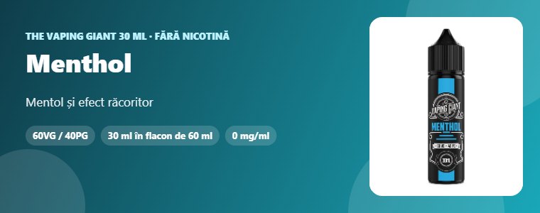 Lichid The Vaping Giant Menthol 30ml Lichid The Vaping Giant Menthol 30ml – mentol și efect răcoritor