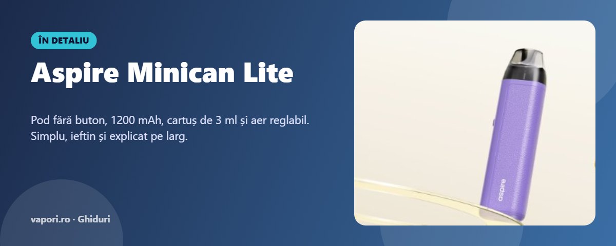 Aspire Minican Lite – în detaliu Aspire Minican Lite în detaliu: pod simplu de 1200 mAh